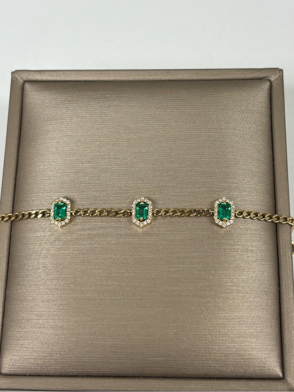 10k Solid Yellow Gold Bracelet with Lab Diamonds and Emeralds Super Sparkly